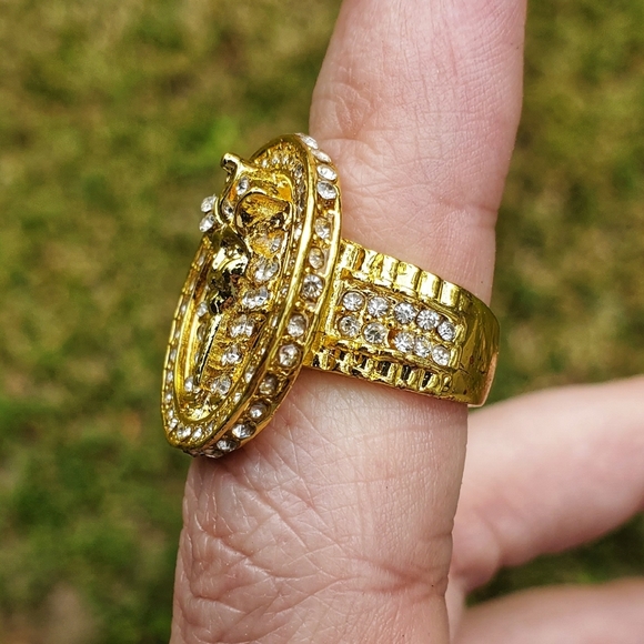 Pharoah's Face Gold Diamond Midi Ring Size 5 - Picture 5 of 10